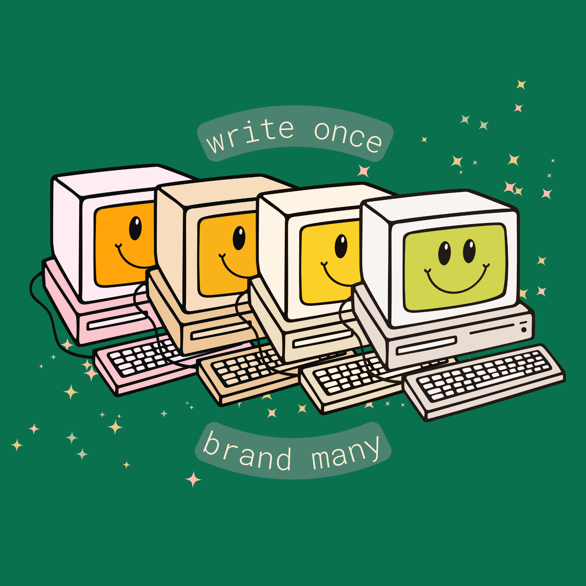 Four computers smile in different colors